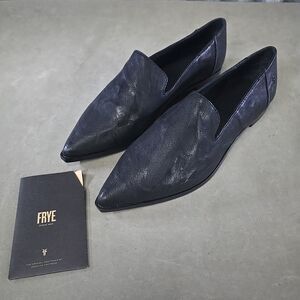 Frye Kenzie Venetian Pointed Toe Black Leather Flats Sz 9.5M Shoes Loafers NIB